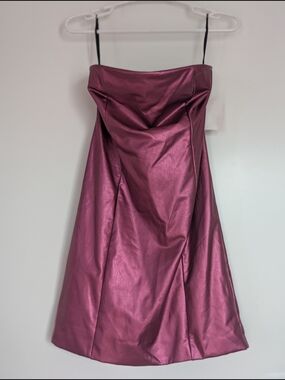 Avec Les Filles Strapless Metallic Plum Evening Dress